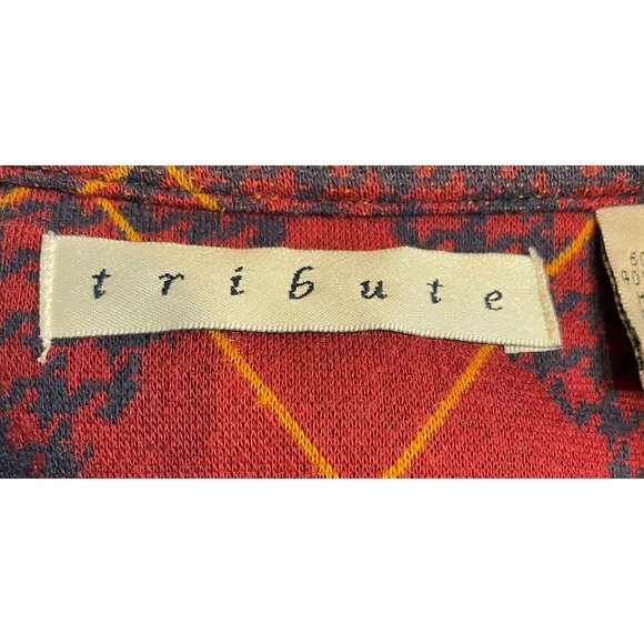 Tribute Mens SIze Large Long Sleeve Collared Polo Shirt Argyle Design Blue Red - Picture 6 of 8